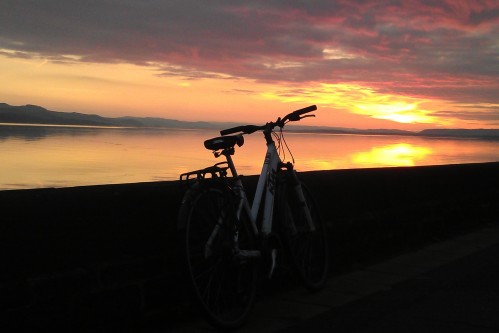 bike, sunset, river, cycling, commute
